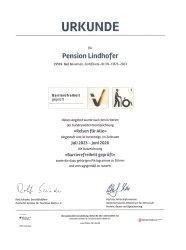 Urkunde Pension Lindhofer "Reise für alle" 2023 Urkunde Pension Lindhofer "Reise für alle" 2023